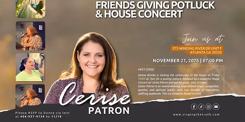  Iris & Donna's Friends Giving Potluck & House Concert w\/ Cerise Patron featuring John Stringer 