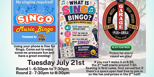 Singo Bingo at The Garage Pub & Grill