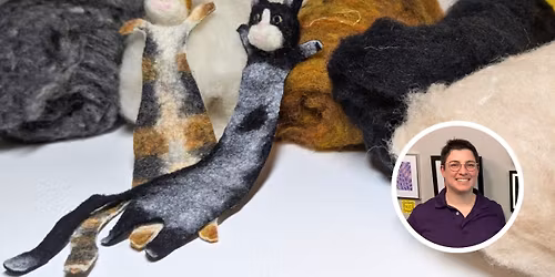 Hand-felted Cat Bookmark with artist in residence Althea Pestine Stevens