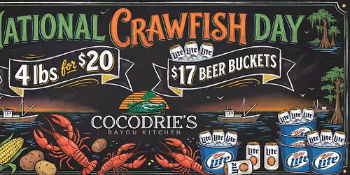 NRH THIS FRIDAY - NATIONAL CRAWFISH DAY!!  4 lbs for $20 and $17 BEER BUCKETS!
