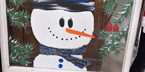 Snowman on vintage window. Price includes window. $35