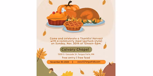 Community Harvest Celebration Meal - Sunday, Nov. 30th at 12noon-3pm