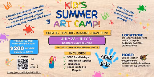 Kid's Summer Art Camp at O'Flanary's Emporium, 7\/28-7\/31, Four Afternoons!