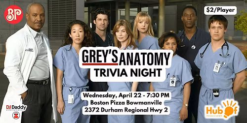 GREY'S ANATOMY Trivia Night  - Boston Pizza (Bowmanville)