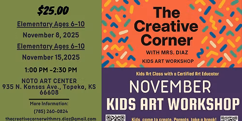 November Kids Art Workshop (Elem. Ages Nov. 8 & 15)