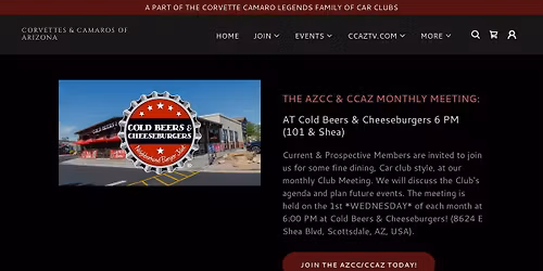 THE AZCC & CCAZ MONTHLY MEETING: AT Cold Beers & Cheeseburgers 6 PM (101 & Shea)