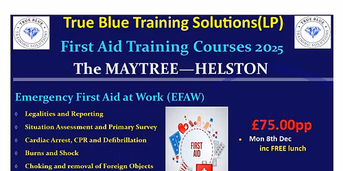 1-day (\u00a375.00) & 3-day (\u00a3210.00) First Aid Qualifications. FREE LUNCH provided.