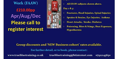 1-day (\u00a375.00) First Aid Qualifications. FREE LUNCH provided.