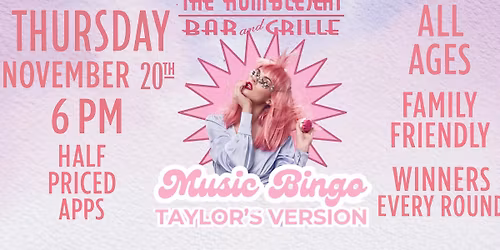 Taylor Swift Music Bingo - All Ages