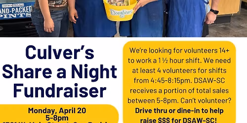 Culver's Share a Night Fundraiser for DSAW-SC