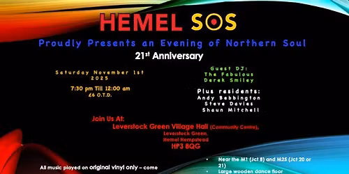 An Evening of Northern Soul and Motown at Leverstock Green Village Hall