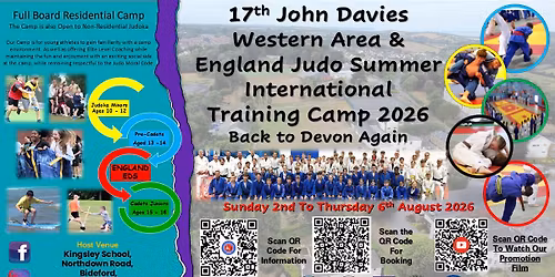 17th John Davies Western Area & England Judo International Summer Training Camp 2026
