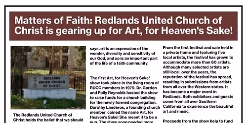 Art, For Heaven's Sake. October 16 5-9 pm, October 17 10am-7pm, October 18 11:30am to 5pm