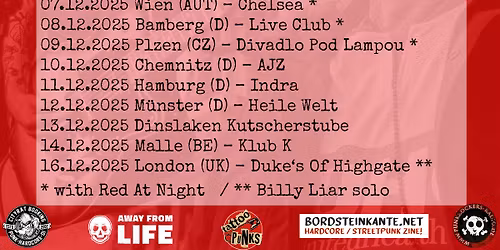 BILLY LIAR & BAND (SCO) * LENNY LASHLEY (Street Dogs\/USA) * RED AT NIGHT (D) - Plze\u0148\/CZ\/Pod lampou