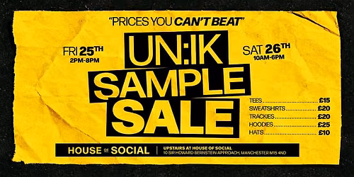 UN:IK Clothing Sample Sale | Manchester City Centre