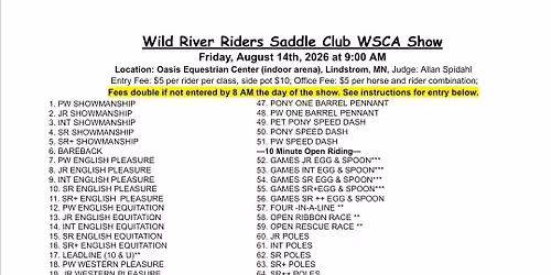 Wild River Riders Saddle Club WSCA Buckle Horse Show