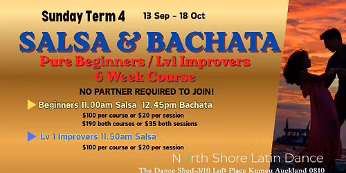 Sunday Pure Beginners Salsa\/Bachata & IMPROVERS LEVEL ONE Salsa 6 week course-Kumeu