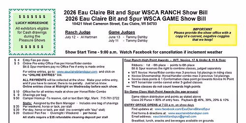 EC Bit and Spur WSCA Games, Obstacle and WSCA Ranch show weekend