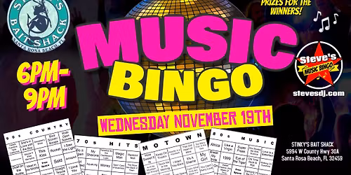 Music Bingo at Stinky's Bait Shack Wednesday November 19th!