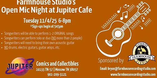 Farmhouse Studio's Open Mic Night at Jupiter Cafe!