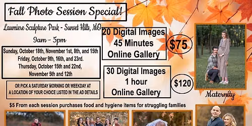 FALL PHOTO SESSIONS LAUMIERE SCULPTURE PARK. $5 BUYS FOOD FOR CHILDREN MANY DATES AVAILABLE!!!