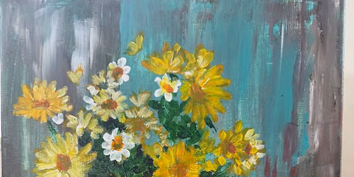 Cork & Canvas - Flowers in a crock acrylic painting with Dona