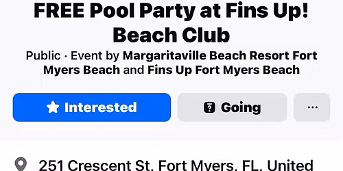 Thurs 4\/30 5-10 pm free pool party Fort Myers Beach