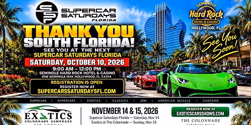 We are Back at Supercar Saturdays Florifa October 10th