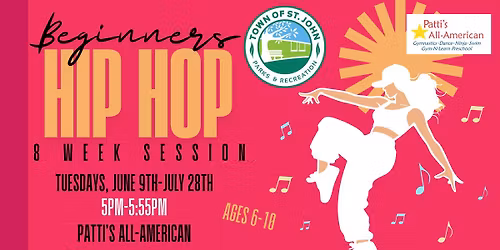 \ud83e\udea9\u2728Beginners Hip Hop Classes\ud83e\udea9\u2728Tuesdays, June 9th-July 28th-5pm-5:55pm- Patti's All-American