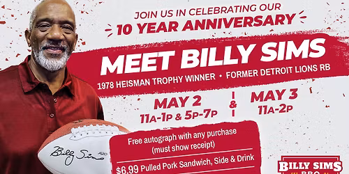 Meet & Greet - Former Detroit Lions legend Billy Sims (Burlington, IA)