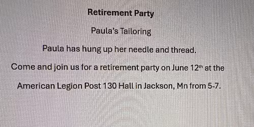 Paula\u2019s retirement party 