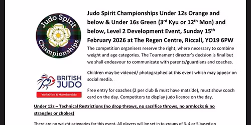 Judo Spirit Championships U12 Orange and below U16 Green and below