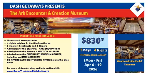 Blueberry Special! $25.00 Off Per Person. Day After Easter 2026! The Ark Encounter & Creation Museum