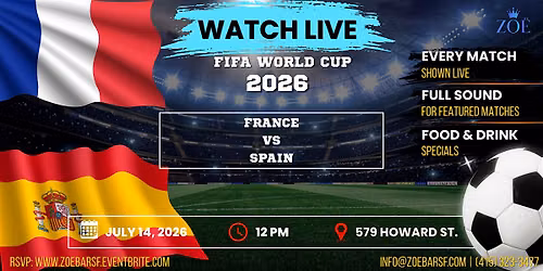 FIFA World Cup 2026 Semifinal Watch Party \u2013 France vs. Spain