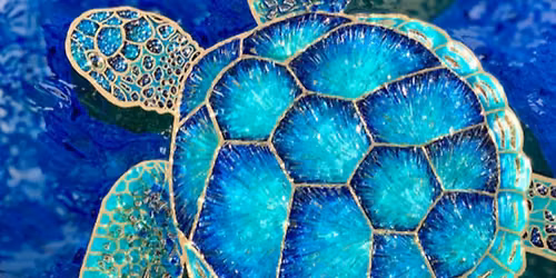 Expressive Blue Sea Turtle Painting in Acrylic