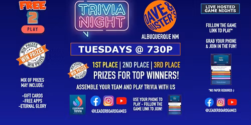 Trivia Night | Dave & Buster's - Albuquerque NM - TUE 730p @LeaderBoardGames