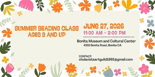 Summer Beading Class,  Ages: 9 yrs. old & up.  Learn How to Bead on a Loom.