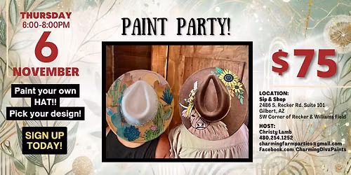 Hat Painting Party \u2013 Cow with Flowers \ud83c\udf3b or Desert Cactus \ud83c\udf35