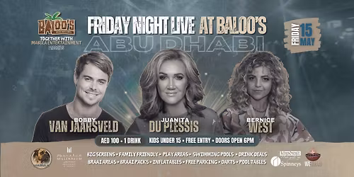 Friday Night Live at Baloo's with Juanita Du Plessis, Bobby V Jaarsveld & Bernice West