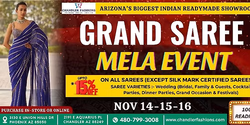ARIZONA'S GRAND SAREE SHOPPING EVENT | 15% OFF | 1000+ SAREES | 3 DAYS - ENDLESS ELEGANCE