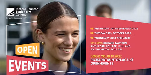 Open Evening | Wednesday 30 September | Richard Taunton Sixth Form College