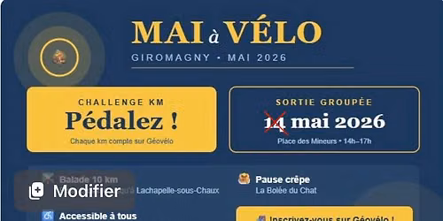 Mai a\u0300 Ve\u0301lo a\u0300 Giromagny- De\u0301part entre 14h et 17h