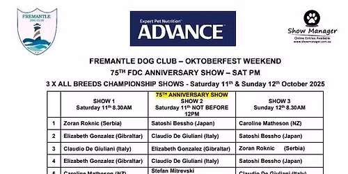 FREMANTLE DOG CLUB CHAMPIONSHIP SHOWS