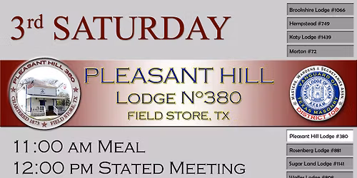 STATED MEETING: Pleasant Hill Lodge #380