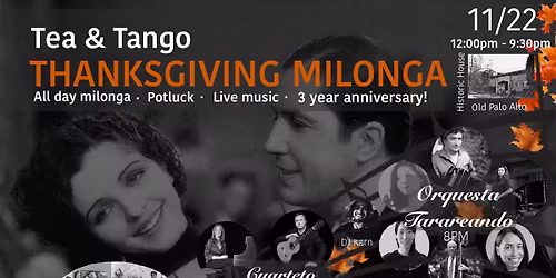 Thanksgiving Milonga in Palo Alto \u2014 All-Day Dancing with 3 Live Bands & 3 DJs