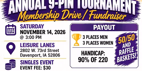 Wildcat Bowlers Guild Annual 9 Pin Tournament Membership Drive\/Fundraiser