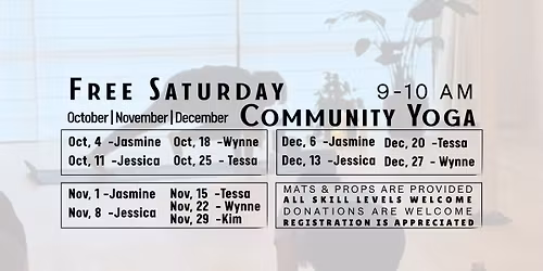Free Saturday Community Yoga 9-10AM