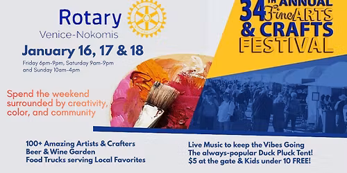 34th Annual\ud83c\udfa8 Venice\u2019s Favorite Arts & Crafts Festival Returns! Jan. 16th-18th\ud83c\udf89