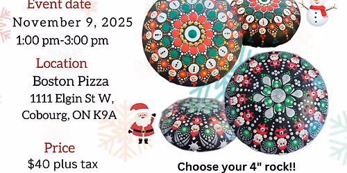 Cobourg-Holiday Dot-Painting Workshop: Snowman or Santa 4" Rock