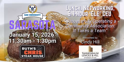 CAM U SARASOTA Complimentary Lunch, Networking and 1-hr CEU at Ruth's Chris